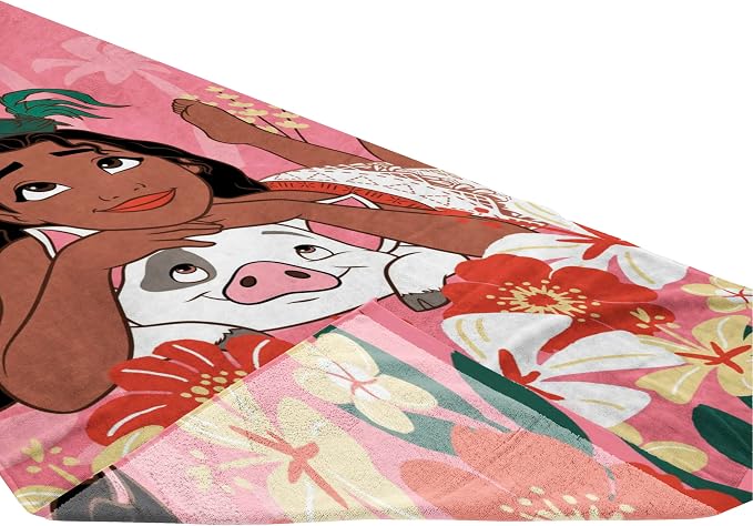 Kids Beach Towel - 100% Cotton Super Soft Absorbent Bath Towel, 28" x 58" Inch Lightweight for Travel, Official Licensed Product, Pink - Moana