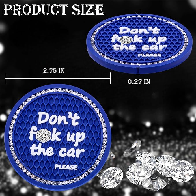 2PCS Bling Crystal Rhinestone Cup Holder Coaster – 2.75 Inch Anti-Slip Auto Insert Cup Coaster – Sparkling Interior Decor Accessories for Cars & Vehicles (Blue & White)