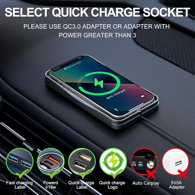 Wireless Car Charger, 15W Max Wireless Charger for Car, Non-Slip Charging Pad Compatible with iPhone 17/16/15/14/13/12, Samsung Galaxy S25-S9 (Type-C)
