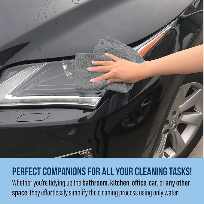 Microfiber Cleaning Cloth 11.5" x 11.5" 12 Pack - Edgeless Microfiber Towels for Cars, Cleaning Rags, Lint Free Car Microfiber Towel, Reusable Cleaning Cloths for House, Garage (Grey)