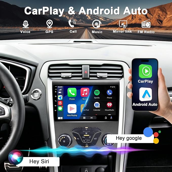 4G+64G Car Radio for Ford Fusion Mondeo 2013-2019: Only Fit Manual AC | Upgrade Android 15, Wireless CarPlay Android Auto, BT 5.4, WiFi 6, GPS, FM, RDS, EQ, SWC, 1080P Backup Camera