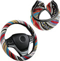 Boho Flax Cloth Steering Wheel Cover, Hippie Baja Blanket Anti-Slip Breathable Protector, Universal Fit 14.5-15 Inch for Cars SUV Van Truck, Women Car Interior Accessories (Style A)