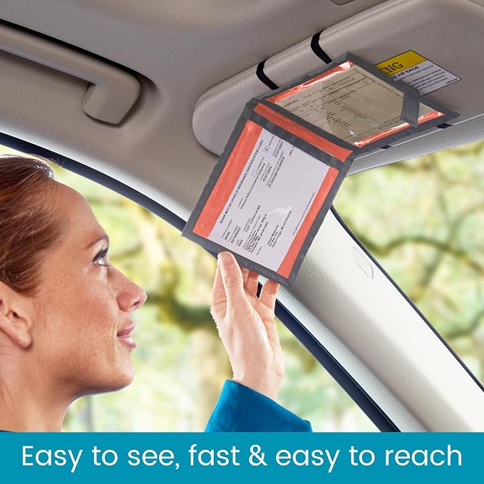 Car Registration and Insurance Card Holder for Sun Visor, Glove Box or Console with 2 Clear Hidden Car Document Pockets and Front Card Pocket