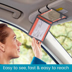 Car Registration and Insurance Card Holder for Sun Visor, Glove Box or Console with 2 Clear Hidden Car Document Pockets and Front Card Pocket