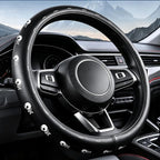 Skull Pattern PU Leather Steering Wheel Cover, Non-Slip Neoprene Lining, Universal Fit 14.5-15 Inch for Car, Truck, SUV