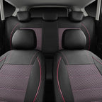 Piping PU Leather Car Seat Cover Full Set,Inside Zipper Design and Reserved Opening Holes，Airbag Compatible,Universal FIT for Car, SUVs,Van,Trucks（Full Set, Black & Pink）