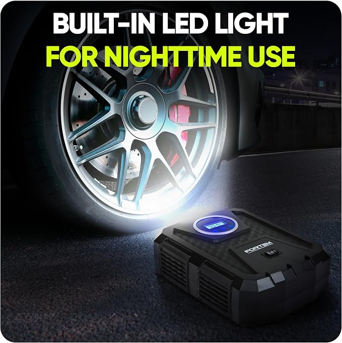 Tire Inflator Portable Air Compressor, Air Pump for Car Tires and Bikes, Car Tire Pump w/Auto Shut Off, 150 PSI, 12V DC, LED Light, Carrying Case, Perfect For Men, Women