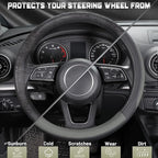 Car Steering Wheel Cover for Prius Civic Model 3 Model Y Camaro, Small Size 14-14.25 inch, Black and Gray Microfiber Leather