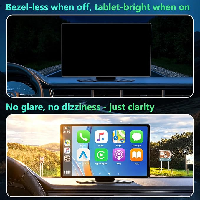 Wireless CarPlay Screen for Car, 9 Inch Portable Touchscreen for Apple CarPlay & Android Auto, Plug & Play, OTA Updates, Backup Camera & Screen Mirroring, Voice Control, GPS, Bluetooth 5.0, FM/AUX