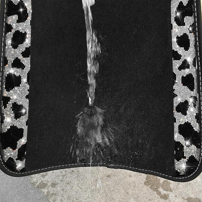 Bling Cow Car Mats Rhinestones Diamond Waterproof Floor Mat Crystal Sparkly Shining Glitter Carpet Anti-Slip PVC Heel Pad, Universal Fit Automotive SUV,Sedan,4pcs Girly Women, Cow Diamond