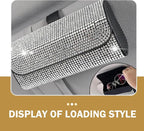 Bling Sunglasses Holder for Car Sun Visor, Rhinestone Auto Eyeglasses Mount Clip Organizer, Leather Sunvisor Sunglasses Storage Case, Universal Glasses Holder Clips for SUV, Sedan, Van (White)