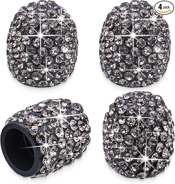 4PCS Bling Crystal Diamond Tire Stem Valve Caps, Dustproof Car Wheel Tire Valve Caps Universal Tire Valve Stem Covers for Cars, SUV, Trucks, Bikes, Motorcycles, Bicycles (Gray)