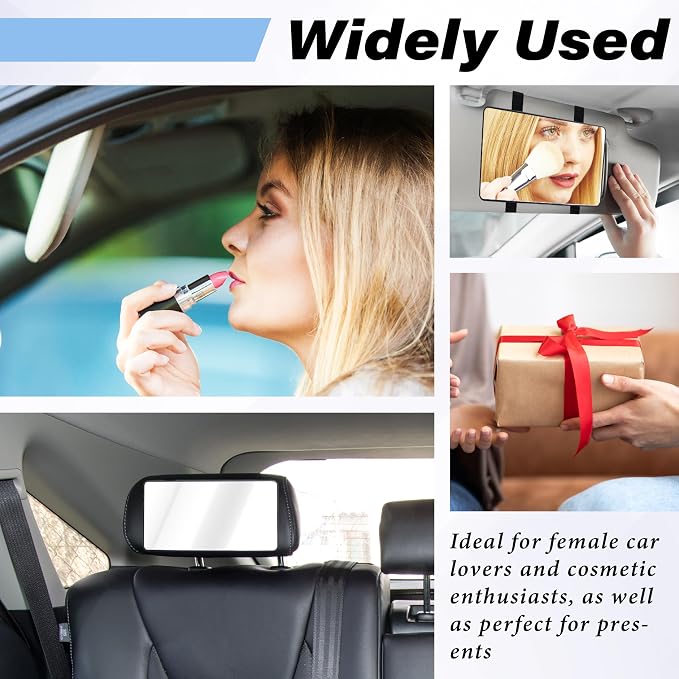 Car Sun Visor Mirror, Cosmetic Makeup Mirrors with Straps, HD Cars Interior Cosmetic Mirror, Car Accessories for Women Universal Sun Visor Mirrors for Trucks, Cars, SUVs (Black)