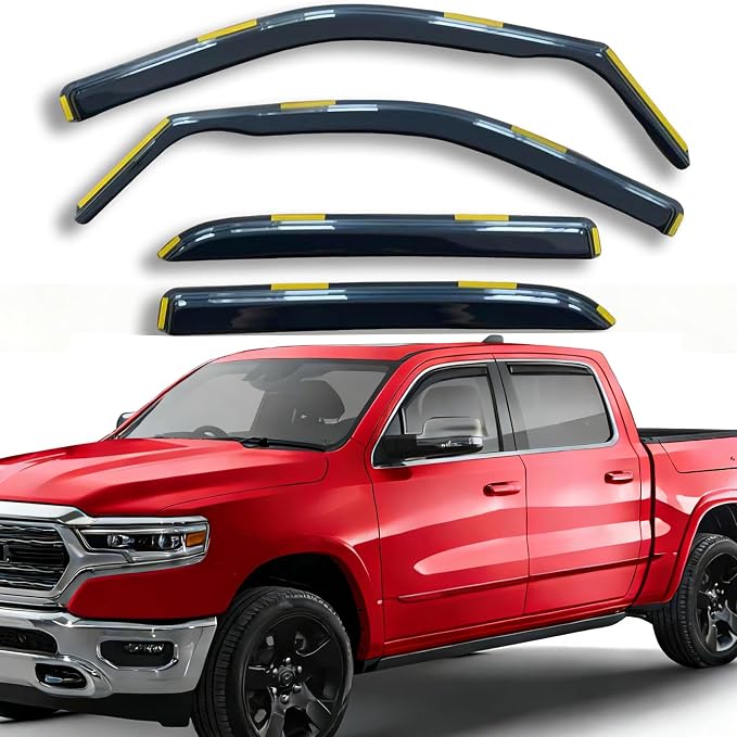 2019-2026 Smoke in-Channel Rain Guards Window Visors Compatible with Dodge RAM 2500 3500 Crew Cab, Window Deflectors Vent Deflector Sun Shade Pickup Truck Accessories