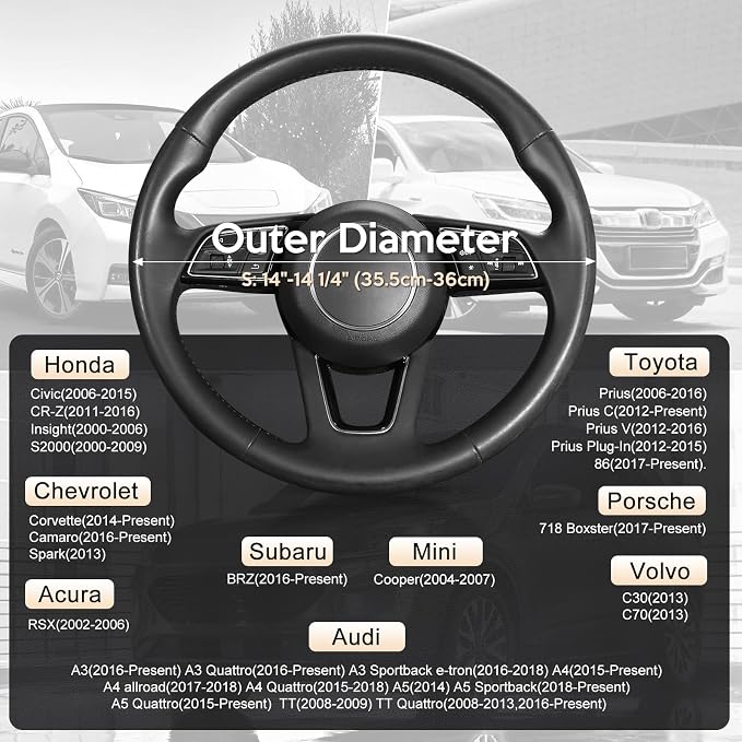 Car Steering Wheel Cover Small Size 14"-14 1/4" Black | For Model 3 Model Y Prius Civic Camaro Rogue, Non-Folding Packaging, Heavy duty, Microfiber Leather Carbon Fiber Pattern