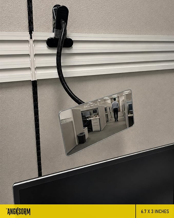 Clip On Cubicle Mirror to See Behind You at Computer Desk | 12 x 3 in acrylic convex rear view mirror for monitor, laptops, PC screens, office, reception and open office workspaces