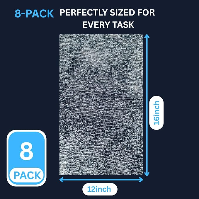 8-Pack Microfiber Car Towels – Super Absorbent, Large Drying Towels for Cars (600 GSM, 16" x 12")