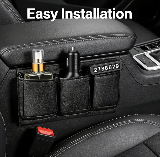 Car Door Window Armrest Pad, Artificial Leather Side Storage Box, Auto Interior Organizer Pocket for Truck SUV, Black