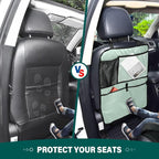 Leave Green Car Seat Organizer for Kids Backseat Kick Mat with Adjustable Strap Backseat Protector for Vehicle Car SUV 2 Pcs