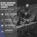 Bling Diamond Leather Steering Wheel Cover 14.5in-15in Floor Mats Shining Rhinestone Carpet Sparkly Glitter Crystal Anti-Slip Pad Fit Automotive SUV Pickup Truck Girl Women, 5pcs Black Blue