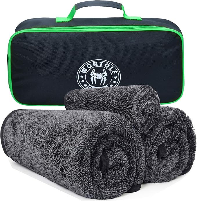 Ultra Absorbent Car Drying Towels with Storage Bag, Extra Large Microfiber Towels for Cars, (36" x 24") Drying Towels Car Detailing, Streak Free, No Water Spots, Scratch-Free, 3 Pack