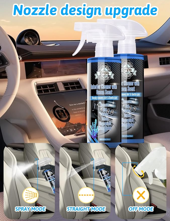 Car Cleaner Interior, Leather Cleaner Upholstery Interior Ceaning Kit Carpet Dashboard Shiny Car Stuff for Vinyl,Plastic,Fabric,Carpet & More,Ocean Scent