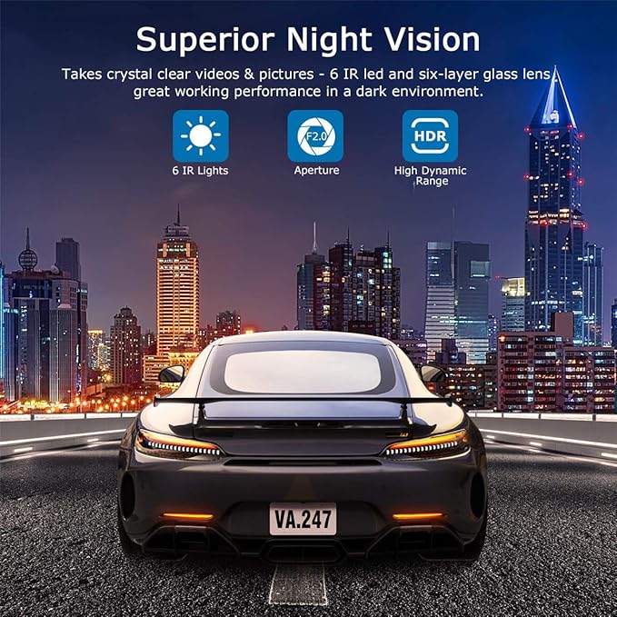 ORSKEY Front and Rear 1080P Full HD Dual Dash Camera in Car Camera Dashboard Camera for Cars 170 Wide Angle with 3.0" LCD Display Night Vision and G-Sensor