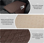 Car Center Console, Upgraded Leather Car Armrest Cushion with 2 Storage Pockets, Universal Waterproof Cushion Pad, Non-Slip Car Interior Accessories, Fits Most Sedans SUVs Trucks (Brown)