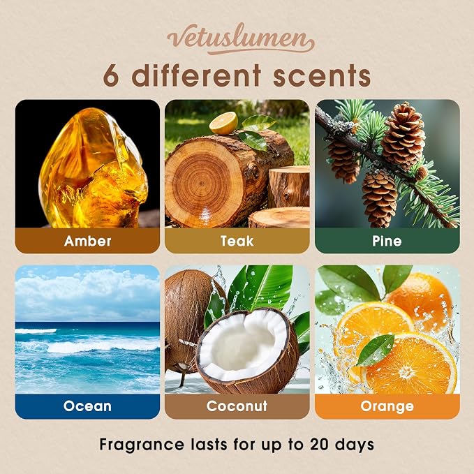 Car Air Freshener - 3 Pack (Amber-Teak-Pine) Wooden Air Freshener, Natural Essential Oil Scents, Car Accessories for Women, Smell Good Premium Automotive Gift Set - Metal Clip Included