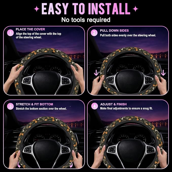 Cartoon Dinosaur Volcano Steering Wheel Cover for Women Men Neoprene Breathable Wheel Cover Protector Anti-Slip Car Accessories Universal 15 Inch Fit for Cars Trucks Vehicles