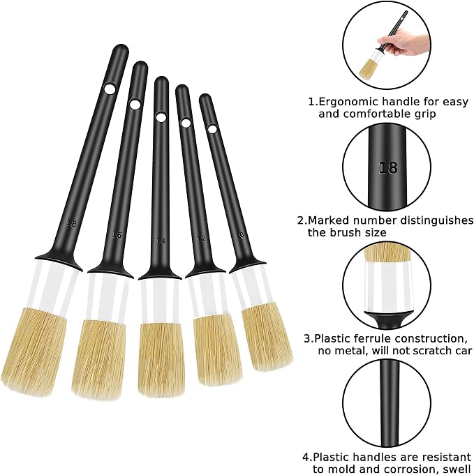 HMPLL 10pcs Car Detailing Kit, Premium Detailing Brush Set Includes 5 Soft Car Detailing Brushes, 3 Wire Brush, 2 Air Vent Brush for Cleaning Car Interior and Exterior Detailing, White