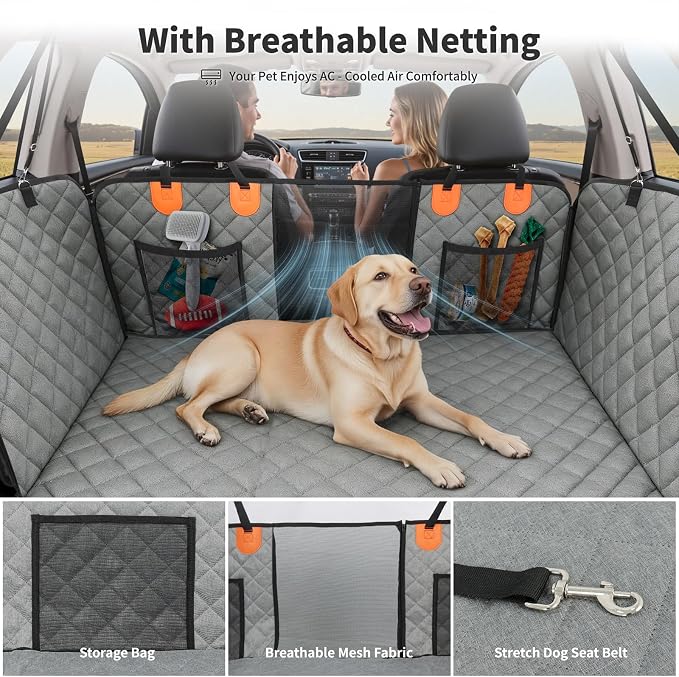 Dog Car Seat Cover with 3 Separate Hard Bottom Plates, Ideal for Car/SUV/Small Trucks, Car Seat Covers for Dogs Holds 400lbs, Grey