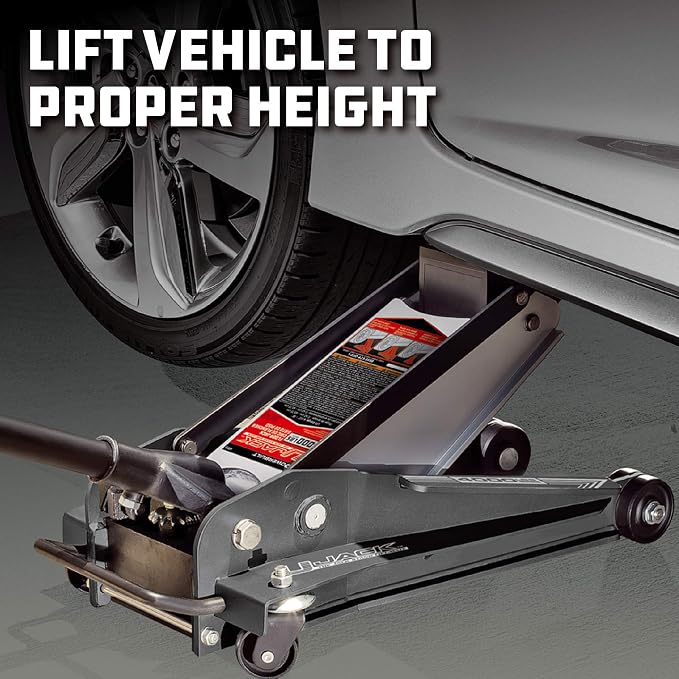 Powerbuilt 2 Ton U-Jack Garage Jack, 3000 LBS Loading Capacity, Lift Range: 4-1/2-Inch to 18-3/4-Inch, Unique Saddle for sliding jackstand into - 620516