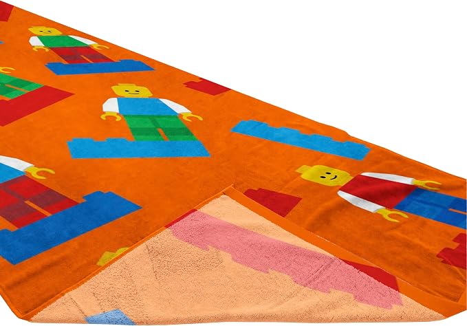 Kids Beach Towel - 100% Cotton Super Soft Absorbent Bath Towel, 28" x 58" Inch Lightweight for Travel, Official Licensed Product, Orange - LEGO®