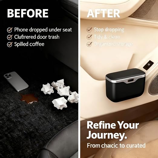 Car Trash Can with Lid - Leakproof Mini Garbage Bin for Door or Seatback,Premium ABS Auto Organizer,Space-Saving Car Garbage Can for Commuters,Families and Pet Owners,Fit for SUV,Sedan,Truck (Black)
