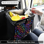 Car Trash Can Organizer Bin with Adjustable Strap for Back Front Seat Console Waterproof Leakproof Collapsible Portable 8.66 Inch Vibrant Rainbow Stars