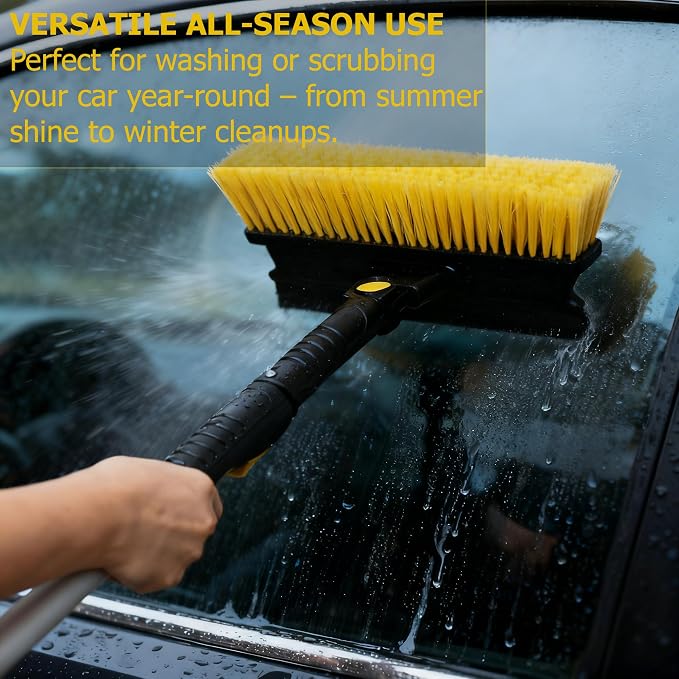 35–51" Extendable Snow Brush, Ice Scraper & Squeegee with Aluminum Handle, Non-Slip Foam Grip, Scratch-Free Bristles, 3-in-1 Winter Car Tool for Cars, SUVs & Trucks, Yellow