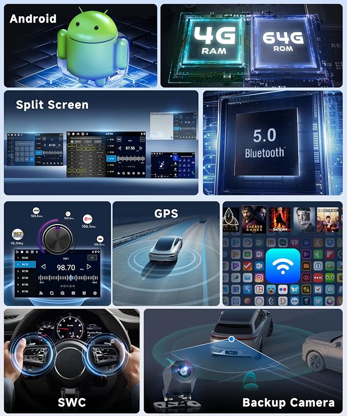 4G+64G Incell Screen Android 15 Car Radio for Jeep Wrangler 2007-2018 Commander Compass Patriot Dodge Avenger Caliber, 7'' Touchscreen Wireless CarPlay Android Auto Backup Cam,GPS BT FM RDS Stereo