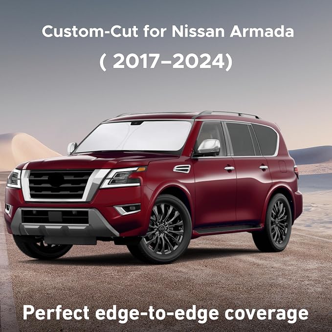 Windshield Sunshade Compatible for Nissan Armada 2017-2022 2023 2024, Sun Visor for Front Windshield & Window Sun Shade Cover, UV Heat Blocker & Protector, Car Accessories