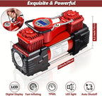 Dual Cylinder Tire Inflator Air Compressor, 150 PSI 12V DC Portable Air Pump with Digital Display, LED Flashlight, Auto Shut-Off, Heavy Duty for Truck, SUV, Car, RV (RED)