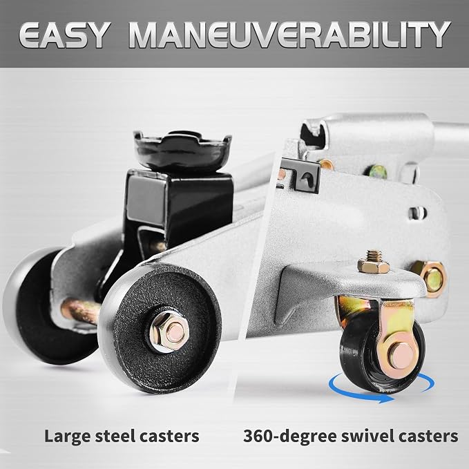 Floor Jack, Hydraulic Portable Car Lift Jack, 2 Ton (3,800 lb) Capacity, Silver