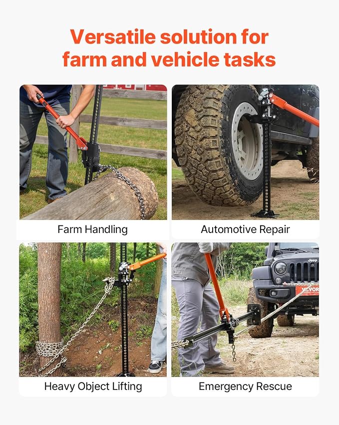 Farm Jack 60inch, 7000 lbs Capacity Ratcheting Off Road Jeep Jack for Tractor, Truck, SUV, Bumper Lift, Orange