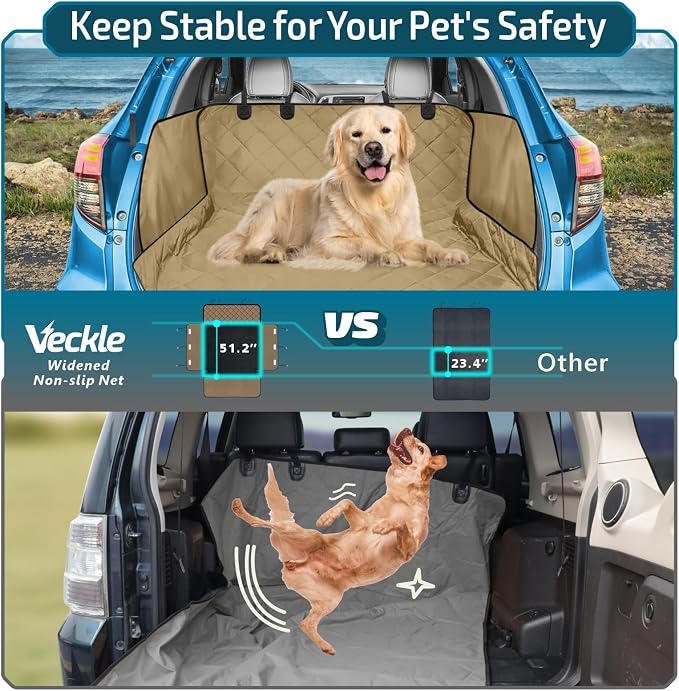SUV Cargo Liner for Dogs with Side Flaps, Large (54" x 93") Water Resistant Trunk Cover, Non-Slip Pet Area Protector with Bumper Flap, Universal Fit for SUVs Sedans Vans, Khaki