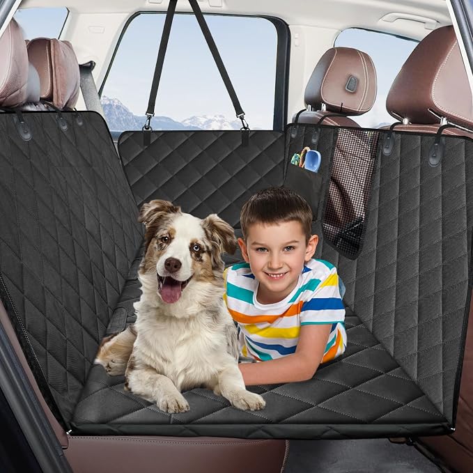 Back Seat Extender for Dogs,Hard Bottom Dog Car Seat Cover for Back Seat Support 400lb, Waterproof Dog Car Hammock Travel Bed for Car SUV Truck