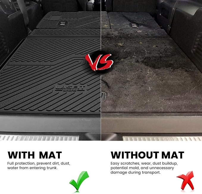 Trunk Mat with Backrest Mat 2015-2020 for Chevrolet Chevy Suburban/GMC Yukon XL(Not Fit Yukon)/Cadillac Escalade ESV(Only Escalade ESV, Not Fit Escalade), All Weather TPE Mat