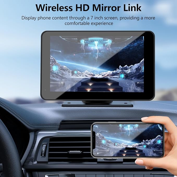 Carplay Screen for Car, 7'' Wireless CarPlay & Android Auto- Upgrade Portable Touchscreen with Bluetooth, Mirror Link, Voice Control, Hands-Free Calling Car Play Screen Stereo for All Vehicles