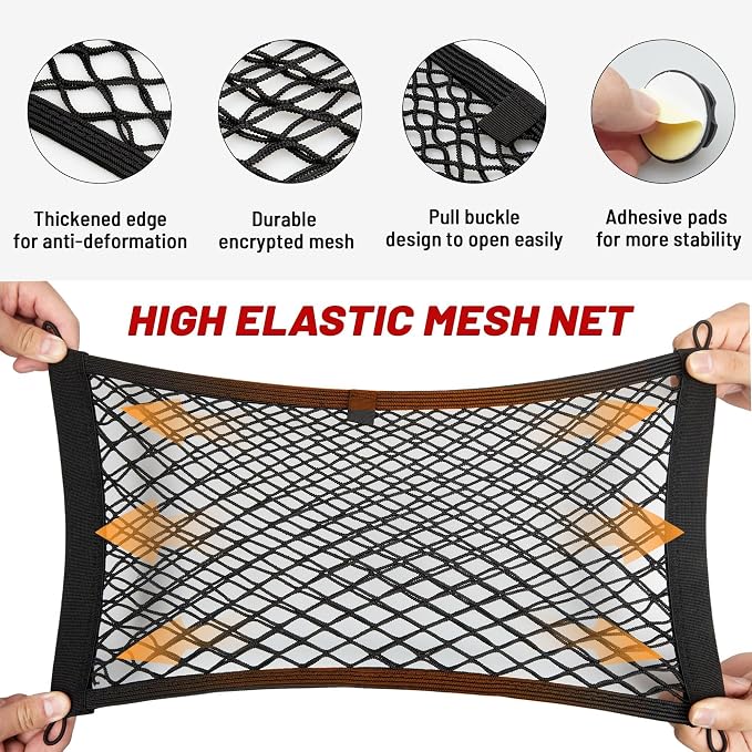 2 Pcs Small Cargo Net Pocket Elastic Mesh Netting Car Mesh Pouch for Trunk RV Boats Home Cargo Storage with Screws and Hooks (17.7'' x 9.8'')