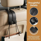 Leather Headrest Hooks for Car, 2 Pack Premium Car Seat Back Storage Hooks with Double Metal Hangers for Purses, Handbags, Groceries and Backpacks, Universal Heavy Duty Car Purse Holder Accessories