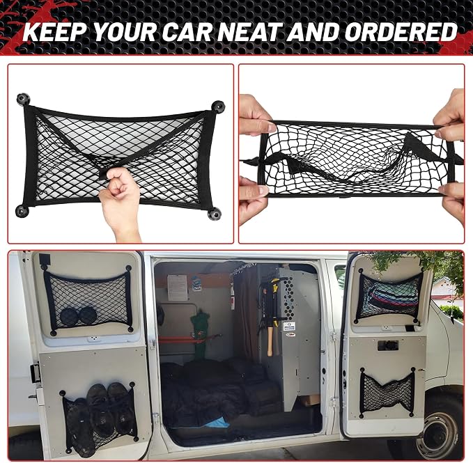 2 Pcs Small Cargo Net Pocket Elastic Mesh Netting Car Mesh Pouch for Trunk RV Boats Home Cargo Storage with Screws and Hooks (17.7'' x 9.8'')