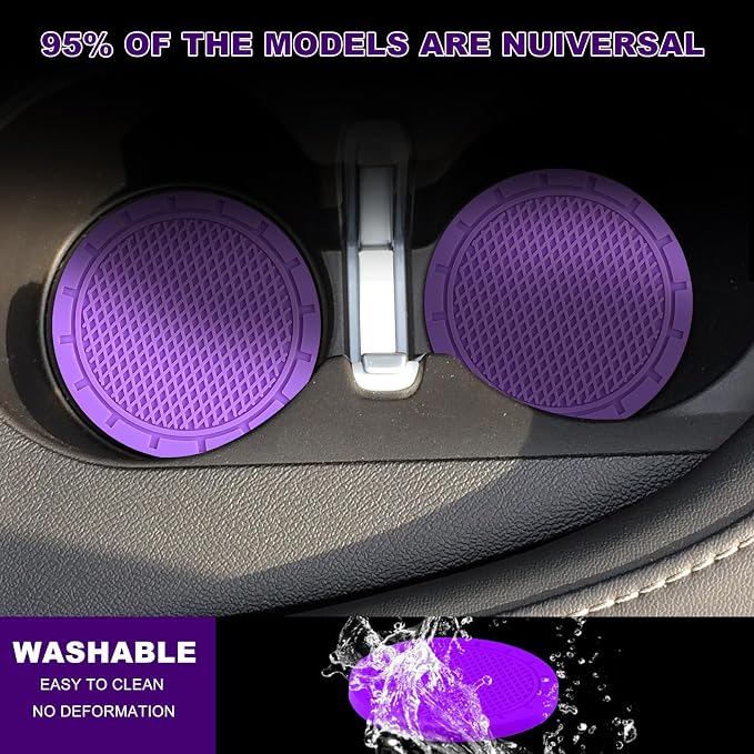 28 Pcs Car Accessories: 20 Pcs Air Conditioner Decoration Strip, 4 Non-Slip Silicone Cup Coasters, 4 Tire Valve Caps (Purple) for Most Cars, SUVs, Trucks